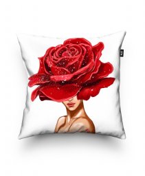 Подушка квадратна Девушка с большой розой на голове
