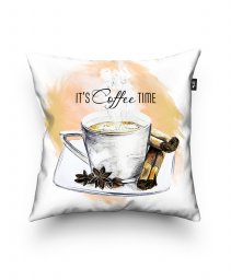 Подушка квадратна Чашка кофе с надписью "It's coffee time"