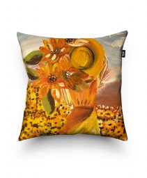 Подушка квадратна Woman and sunflowers