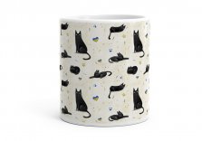 Чашка Забавні чорні коти, намальованими елементами в мультяшному стилі