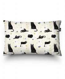 Подушка прямокутна Забавні чорні коти, намальованими елементами в мультяшному стилі