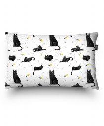 Подушка прямокутна Забавні чорні коти з намальованими елементами в мультяшному стилі