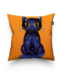 Подушка квадратна Синьо-чорний кіт на жовтогарячому