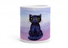 Чашка Синьо-чорний кіт на акварельному