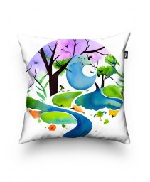 Подушка квадратна Лесная голубка - акварельная картина в круглом формате, искусство окружающей среды