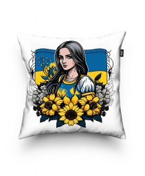 Подушка квадратна Українка із соняшниками