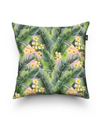 Подушка квадратна tropical banana palm leaf watercolor Jungle Plumeria pattern