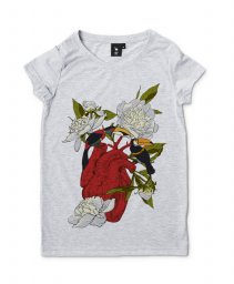 Жіноча футболка Сердце, птахи, квіти