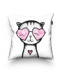 Подушка квадратна All you need is love - cat glasses heart- Valentine's Day