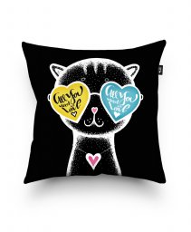 Подушка квадратна Black Cat in glasses heart background - Valentine's Day