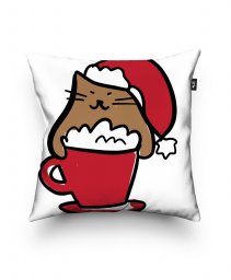Подушка квадратна Різдвяний котик в чашці
