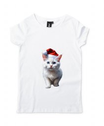 Жіноча футболка Новий рік, білий котик