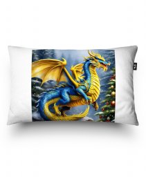 Подушка прямокутна З Новим роком, синьо жовтий дракон