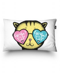 Подушка прямокутна Yellow Cat glasses heart background - Valentine's Day