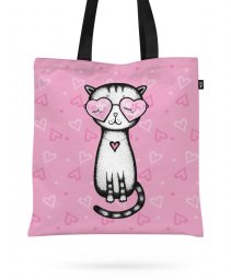 Авоська All you need is love - cat glasses heart on a pink background - Valentine's Day