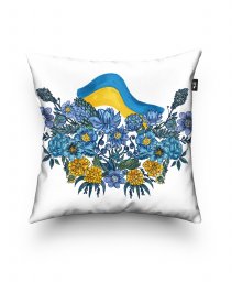 Подушка квадратна "Синьо-жовті відтінки серед квітів"