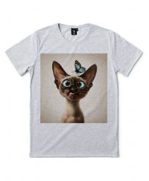 Чоловіча футболка Орієнтальна Сіамська Кішка з Метеликом