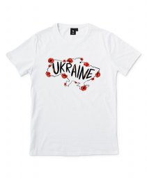 Чоловіча футболка Карта України з червоними маками та текстом англійською Ukraine