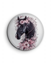 Значок Кінь з рожевими квітами 