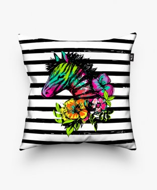 Подушка квадратна зебра в цветах