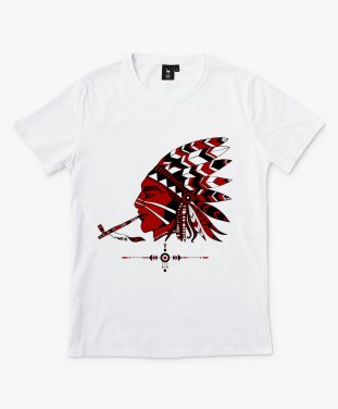 Чоловіча футболка Red-skinned shaman smokes a pipe of peace.