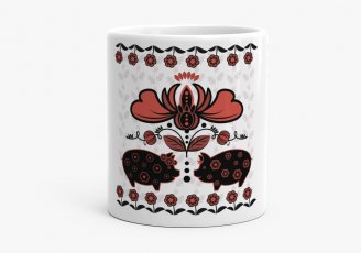 Чашка орнамент с двумя  свинками в традициях украинской народной росписи
