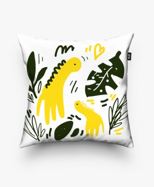 Подушка квадратна Желтые мам и дочка динозавр
