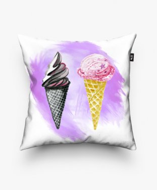 Подушка квадратна Мороженое-рожок на фиолетовом фоне