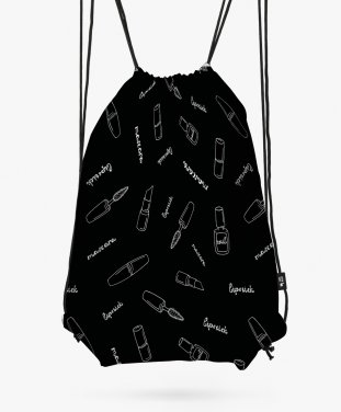 Рюкзак Чорно-белий принт женской косметики и надпись в дудл стиле.