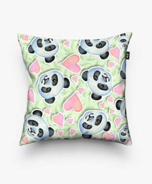 Подушка квадратна панды и сердечки