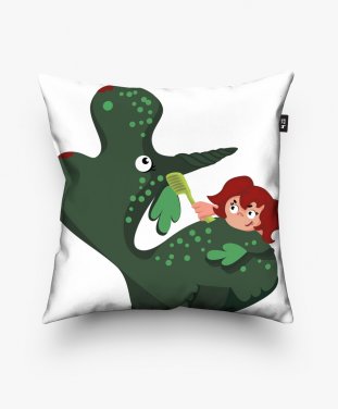 Подушка квадратна Девочка и динозаврик