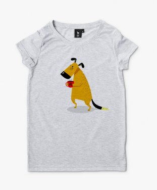 Жіноча футболка Сонный пёс с чашкой кофе