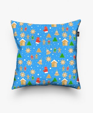 Подушка квадратна Різдвяне печиво на блакитному