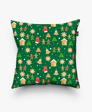 Подушка квадратна Різдвяне печиво на зеленому