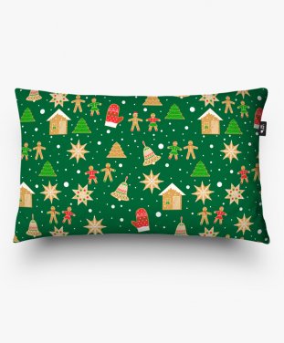 Подушка прямокутна Різдвяне печиво на зеленому