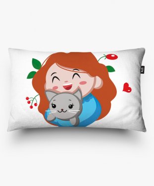 Подушка прямокутна Дівчина з котом