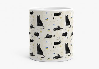 Чашка Забавні чорні коти, намальованими елементами в мультяшному стилі