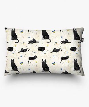 Подушка прямокутна Забавні чорні коти, намальованими елементами в мультяшному стилі