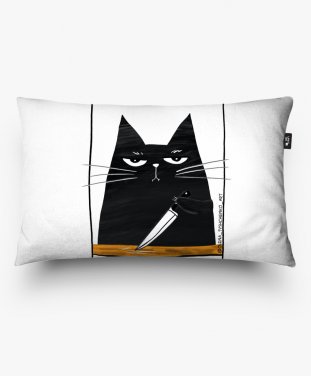 Подушка прямокутна Чорній мультяшний кіт з написом