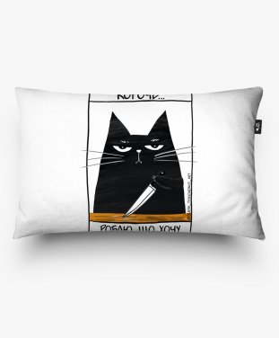 Подушка прямокутна Чорній мультяшний кіт з написом