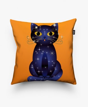 Подушка квадратна Синьо-чорний кіт на жовтогарячому