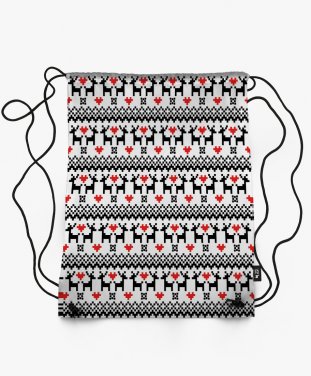 Рюкзак Зимовий візерунок светра з оленями, сніжинками та червоними серцями