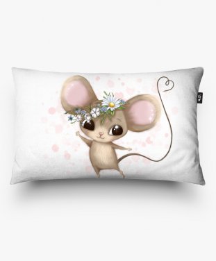 Подушка прямокутна Романтична миша з польовими квітами на голові до Дня Святого Валентина