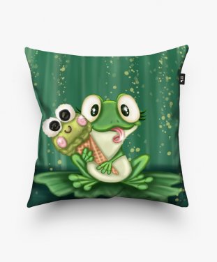 Подушка квадратна Симпатична мультяшна жаба з морозивом
