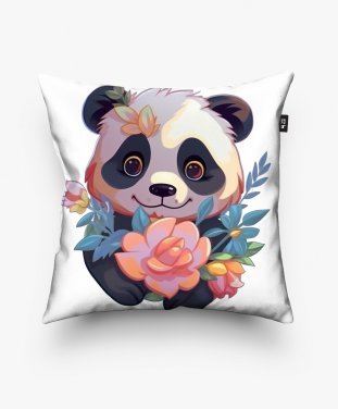 Подушка квадратна Маленька панда з квітами