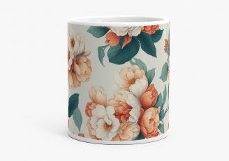 Чашка  текстури з квітами. Півонії, троянди