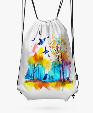 Рюкзак Полёт птиц над лесом - акварельная картина