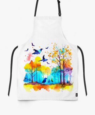 Фартух Полёт птиц над лесом - акварельная картина