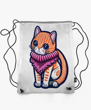 Рюкзак Розовое приключение - Кошка в розовом шарфе, розово-оранжевая палитра.
