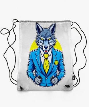 Рюкзак Стильный волк - Облаченный в синий костюм и желтый галстук.